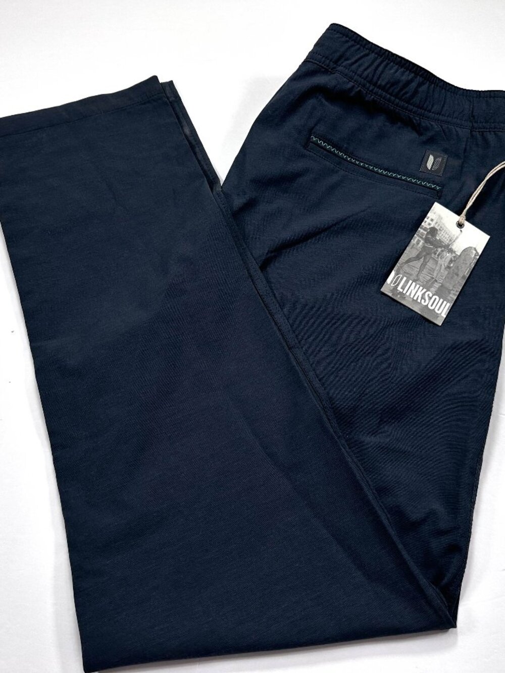 LINKSOUL Saturday Pants Mens Large Navy Stretch Jogger Elastic Drawstring NEW